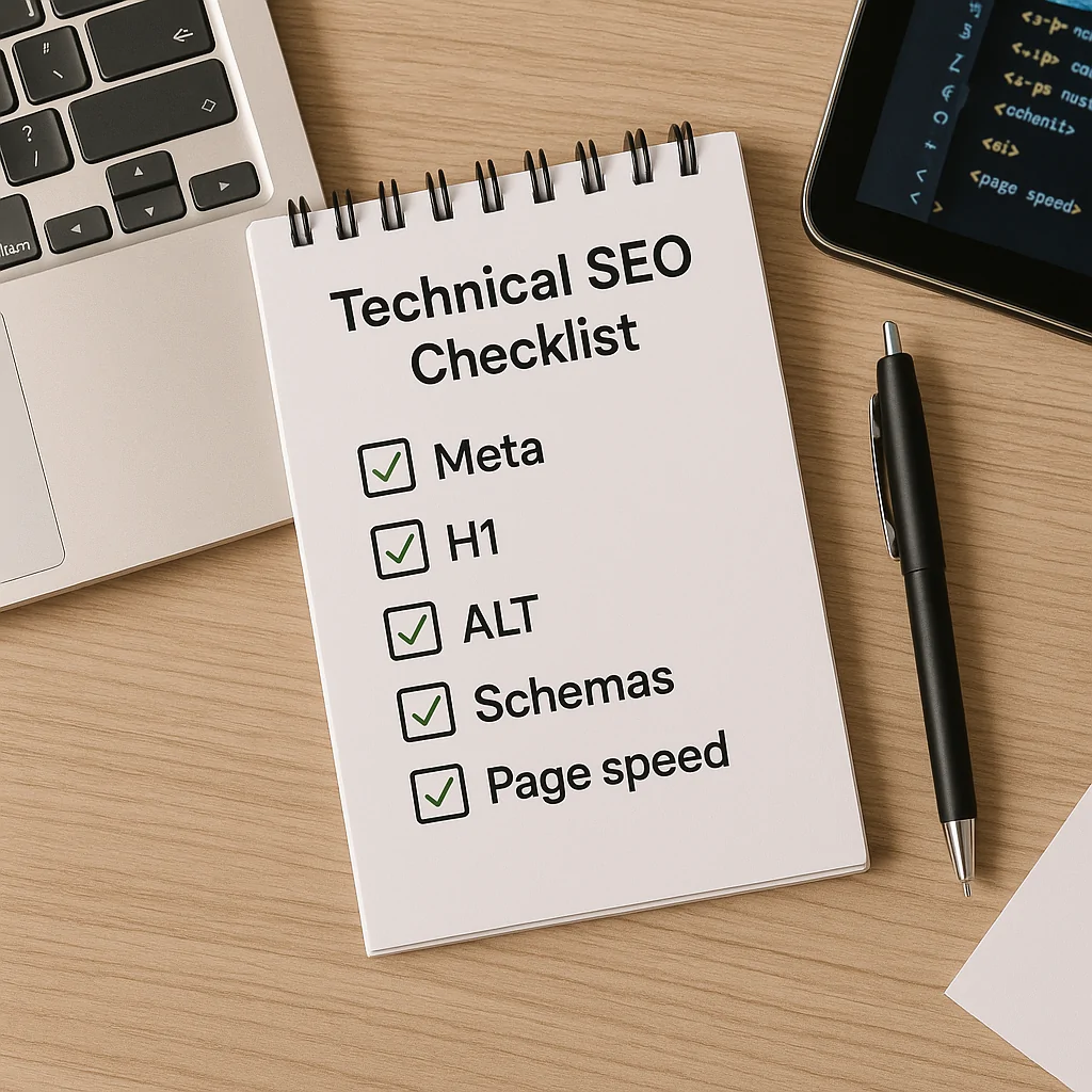 צ'ק ליסט SEO טכני לאתר תדמיתי ב-2026: מטא, H1, ALT, סכמות ומהירות טעינה